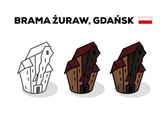 Brama Żuraw, Gdańsk, Poland, cartoon style © artideo