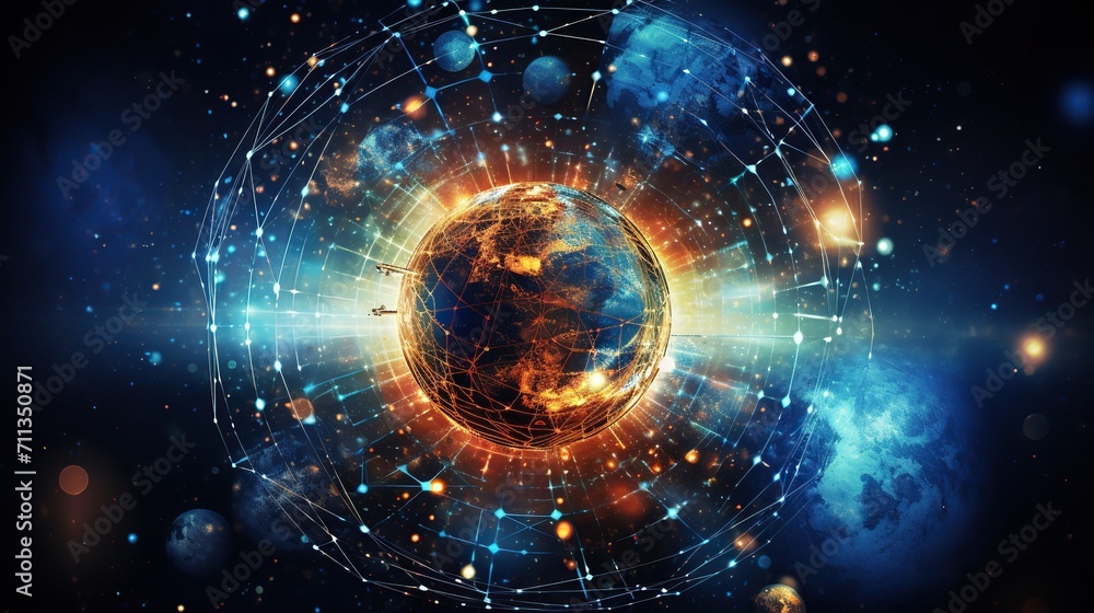Poster communication technology for internet business. global world network and telecommunication on earth 