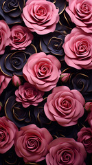 pink roses with golden lines