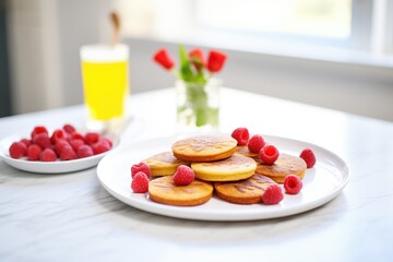 Obraz na płótnie Canvas raspberry gluten-free muffins on a plate with fresh raspberries