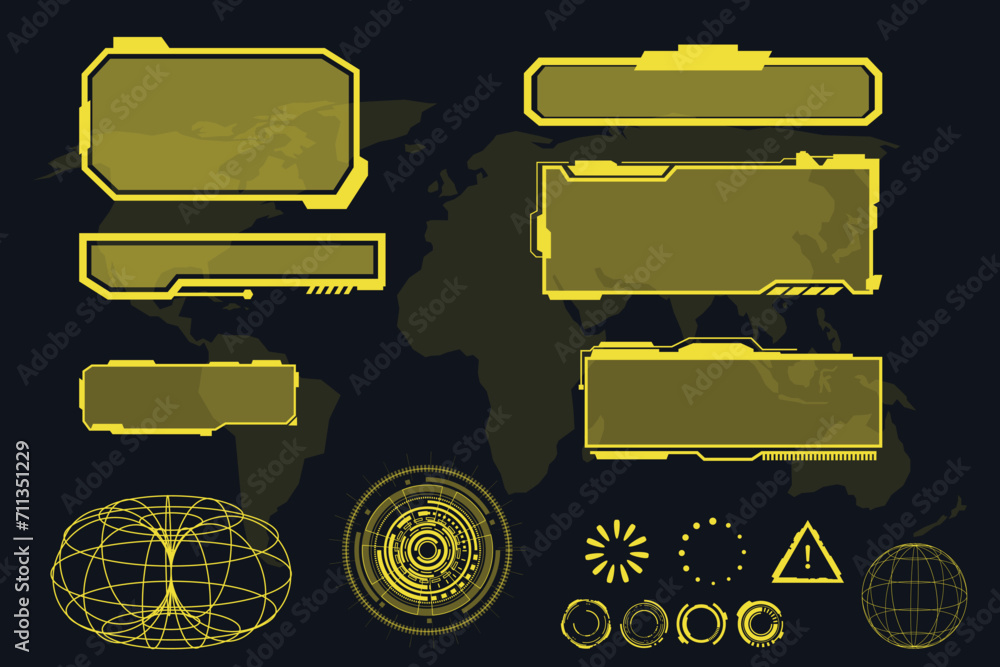 Fototapete digital interface hud elements set pack. user interface, frame screens. callouts titles, fui circle 