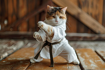 Cute cat dressed in kimono generative ai 