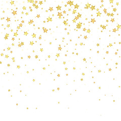 Magic stars vector overlay. Gold stars scattered around randomly, falling down, floating. Chaotic dreamy childish overlay template. Enchanting vector with magic stars on white background.