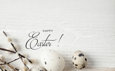 white easter greeting card with easter eggs