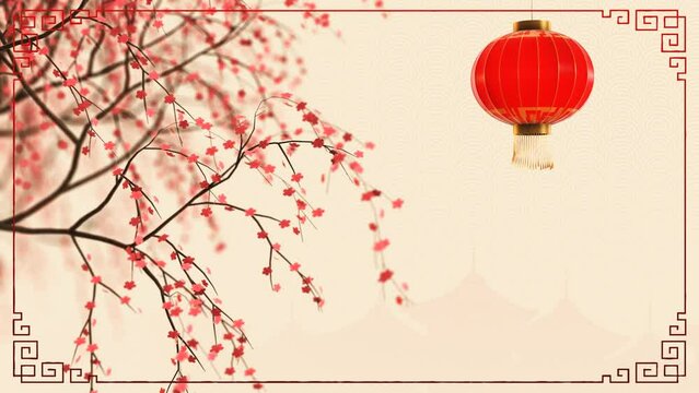 Chinese New Year Background Animation Video with lantern and tree icons