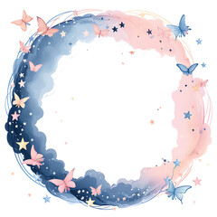 Naklejka premium Dreamy Scribbles Oval Frame With Butterflies Stars and Cloud Decorative Frame png transparent clean background Art Collection Scribbles 