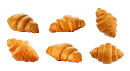 Fresh golden croissants isolated on white, set