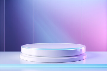Empty round podium for product presentation on a colorful gradient backdrop