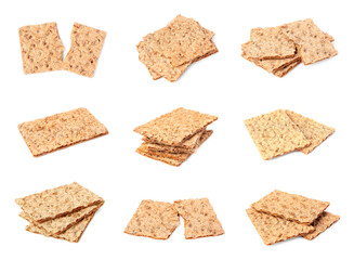 Crispbreads isolated on white, collection. Healthy snack