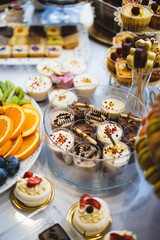 Delicious wedding reception candy bar dessert table