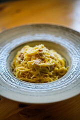 Spaghetti carbonara pasta in a plate
