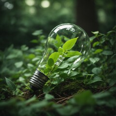 The bulb with leaves inside in forest. AI generated.