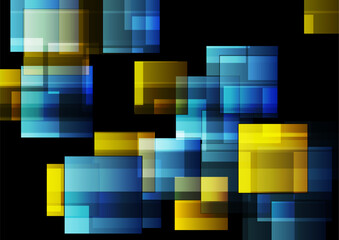 Blue and yellow glossy squares abstract technology design. Geometric vector background