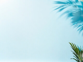 Fototapeta na wymiar Palm leaves on a light bluegreen background toned template for text panorama with copy space ai image 