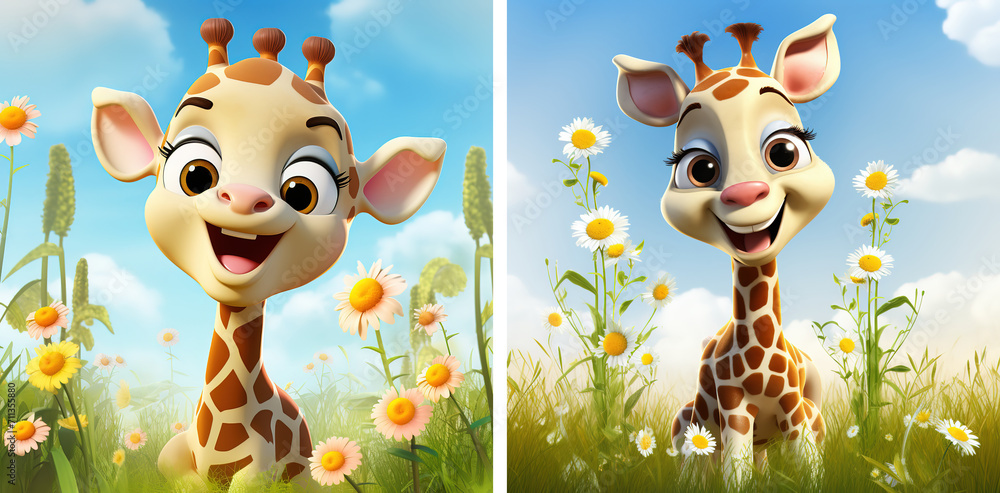 Wall mural An adorable 3d cartoon baby giraff