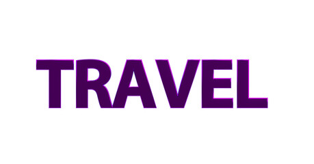 Travel - Reisen violette plakative 3D-Schrift, Urlaub, Flug, Hotel,, Strandurlaub, Städtereisen, Abenteuerurlaub, Wellnessurlaub, Backpacking, Familienurlaub, Camping, Kreuzfahrt
