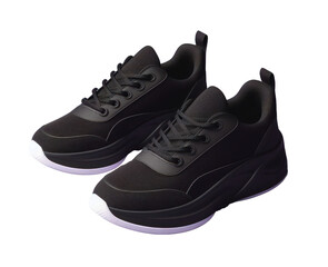 black running sneaker mockup isolated on transparent background, men's sport footwear