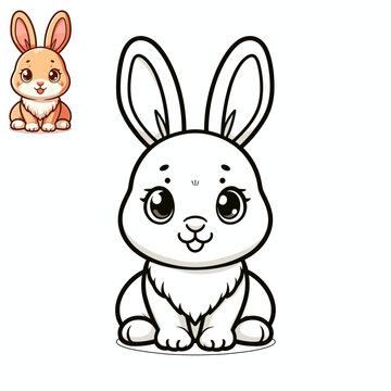 Children's Coloring Book: Cute Rabbit. Rabbit Character Vector, Coloring Book Page with Rabbit , Coloring page outline of a cute Rabbit , coloring page with Animal character.