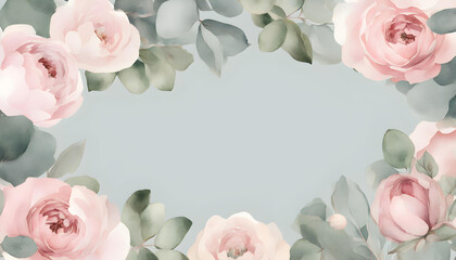 Elegant Watercolor Wedding Clipart: Light Pink Flowers and Eucalyptus Greenery