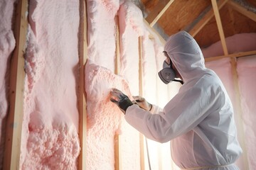 Man spaying foam insulating house walls Generative Ai