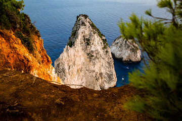 viewpoint of Keri and the famous Mizithres rocks with turquoise sea at Zakynthos island  Greece