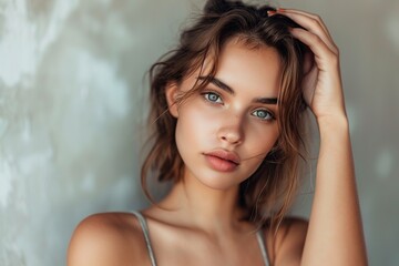 Obraz premium sensual model posing in front of the camera with her hand on her head