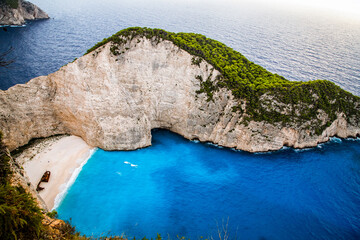 navagio beach with the famous wrecked ship in Zante, Greece