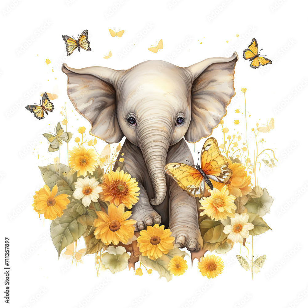 Sticker An enchanting nursery artwork with a baby elephant