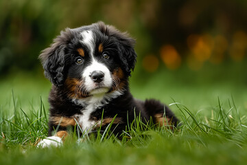 Bernese mountain cute dog, puppy day  - obrazy, fototapety, plakaty