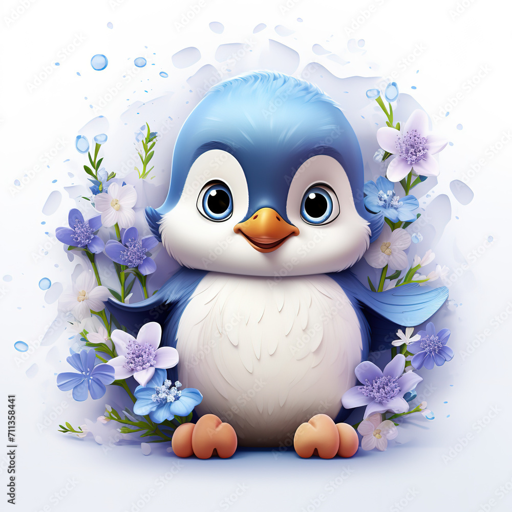 Wall mural a sweet 3d cartoon of a glossy baby penguine