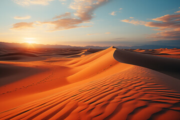 Fototapeta na wymiar Photo of a breathtaking desert sunset with majestic sand dunes. Sand dunes in the Desert