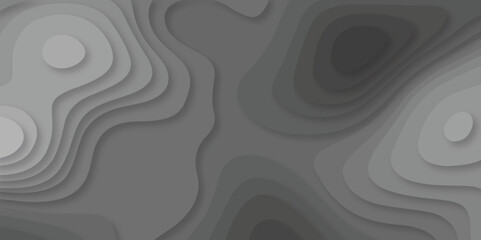 Abstract paper cut background with lines. Background of the topographic map. Gray wave paper curved reliefs abstract background. Realistic papercut decoration textured with wavy layers.