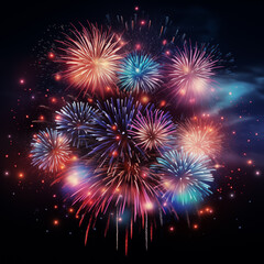 Fototapeta premium Fireworks in the night sky. Fireworks at Night. Stars of the fireworks are on a dark