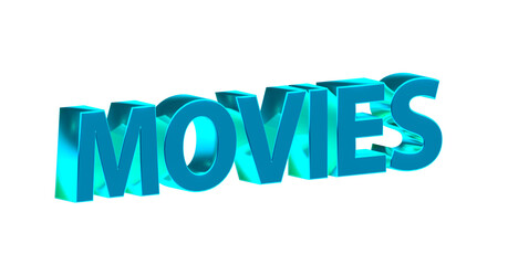 Movies, Filme, Kino, Video, Trailer, Unterhaltung, Streaming - hellblaue plakative 3D-Schrift, Freisteller, Rendering