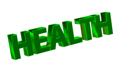 HEALTH - Gesundheit - grüne plakative 3D-Schrift, Sport, Wellness, Medikamente, Stress, Fitness, Freisteller, Rendering
