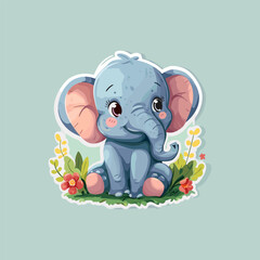 Cute baby elephant sticker vector illustration