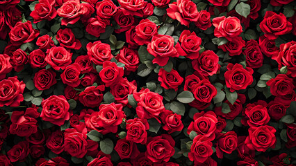 Vivid Red Rose Blossoms Full Frame Display