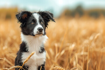 Border collie puppy in a stubblefield 