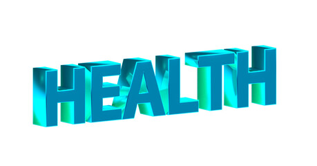 HEALTH - Gesundheit - türkise plakative 3D-Schrift, Sport, Wellness, Medikamente, Stress, Fitness, Freisteller, Rendering
