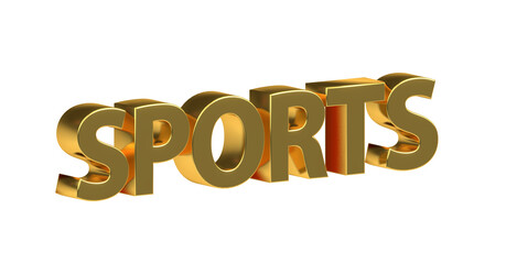 Sports - goldene plakative 3D-Schrift, Sport, Training, Fitness, Ausdauer, Freizeit, Fußball, Basketball, Laufen, Tennis, Schwimmen, Joggen, Yoga, Bodybuilding,  Radsport, Freisteller
