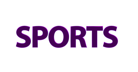 Sports - violette plakative 3D-Schrift, Sport, Training, Fitness, Ausdauer, Freizeit, Fußball, Basketball, Laufen, Tennis, Schwimmen, Joggen, Yoga, Bodybuilding,  Radsport, Freisteller
