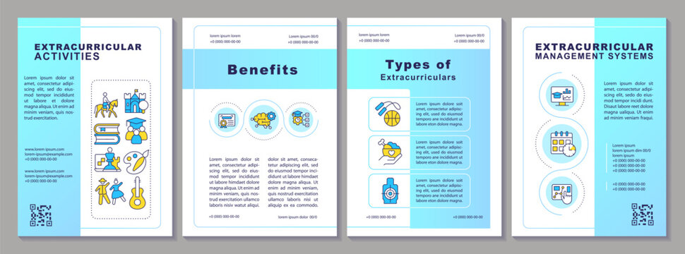 2D extracurricular activities creative brochure template, leaflet design with thin line icons, 4 vector layouts.