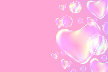 Love Valentine's day wallpaper. Abstract Soap Bubbles on Pastel color Background, Crystal glass ball soft light pink abstract background for digital design web template background backdrop wallpaper