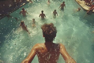 Close-up portrait of authentic swimmer man in swimming pool