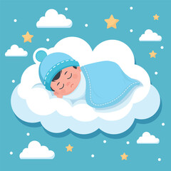 Baby sleeping on the cloud world sleeping day concept illustration