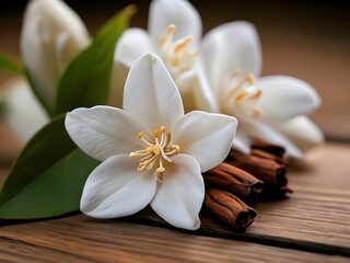 Fototapeta na wymiar close-up detailed portrait of jasmine flower with dried cloves