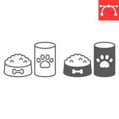 Pet food line and glyph icon, grocery store and animal, canned product and dog bowl vector icon, vector graphics, editable stroke outline sign, eps 10.