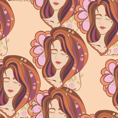 Abstract head of woman with love calligraphy, Textile design by creating repeating patterns as seamless