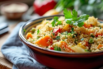 delicious vegetable couscous - obrazy, fototapety, plakaty