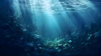 Fototapeta na wymiar Blue Under Water World with light rays